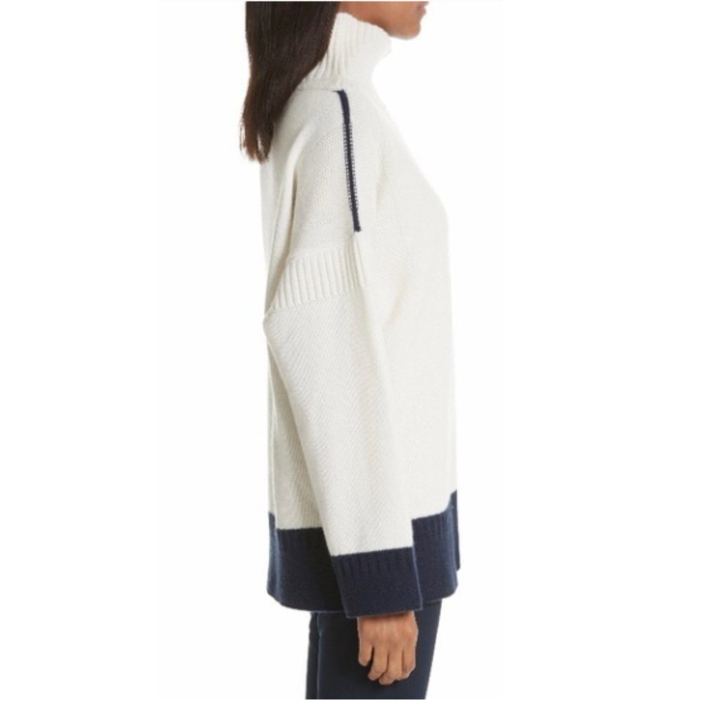 rag & bone White and Navy Funnel Neck Colorblock Sweater - Picture 15 of 16